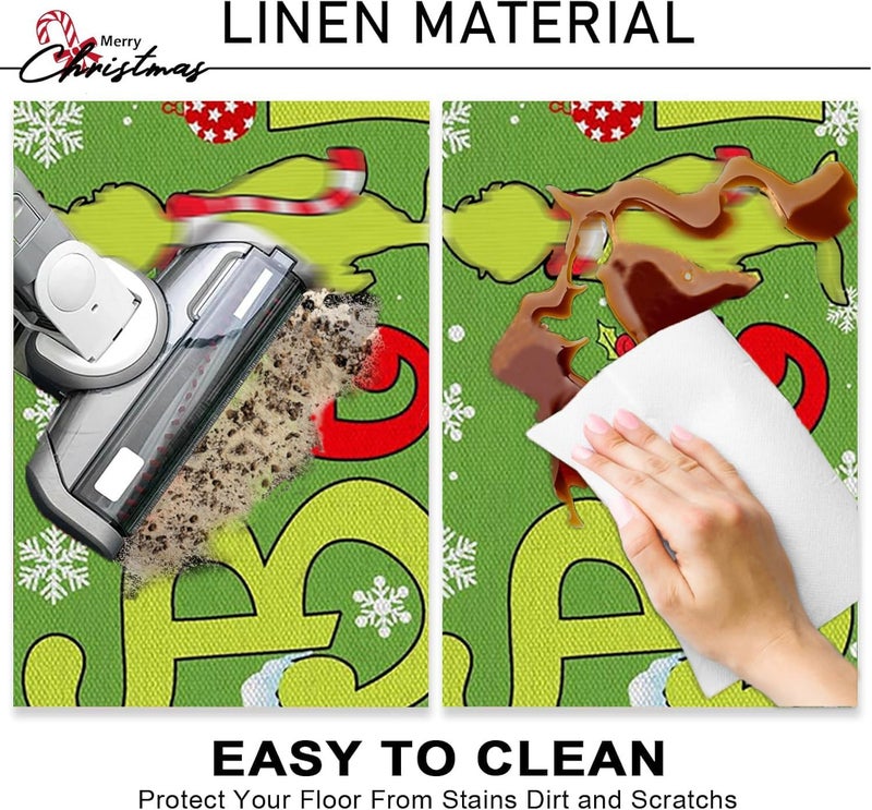 WDEHPBZ Christmas Kitchen Rugs Set 2-Piece, Kitchen Rugs Non Slip Washable Rugs with Holiday Designs for Kitchen Door and Sink Area, 17x47 & 17x29 Inch (Green) - Image 5